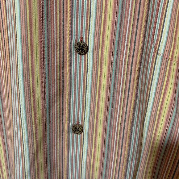 Tommy Bahama 100% Silk Earth Tone Stripe Short Sleeve Shirt - Size L - Picture 4 of 7
